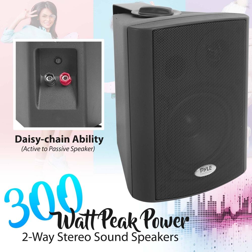 Daisy-chain Ability  
(Active to Passive Speaker)  

300 Watt Peak Power  
2-Way Stereo Sound Speakers  

PYLE
