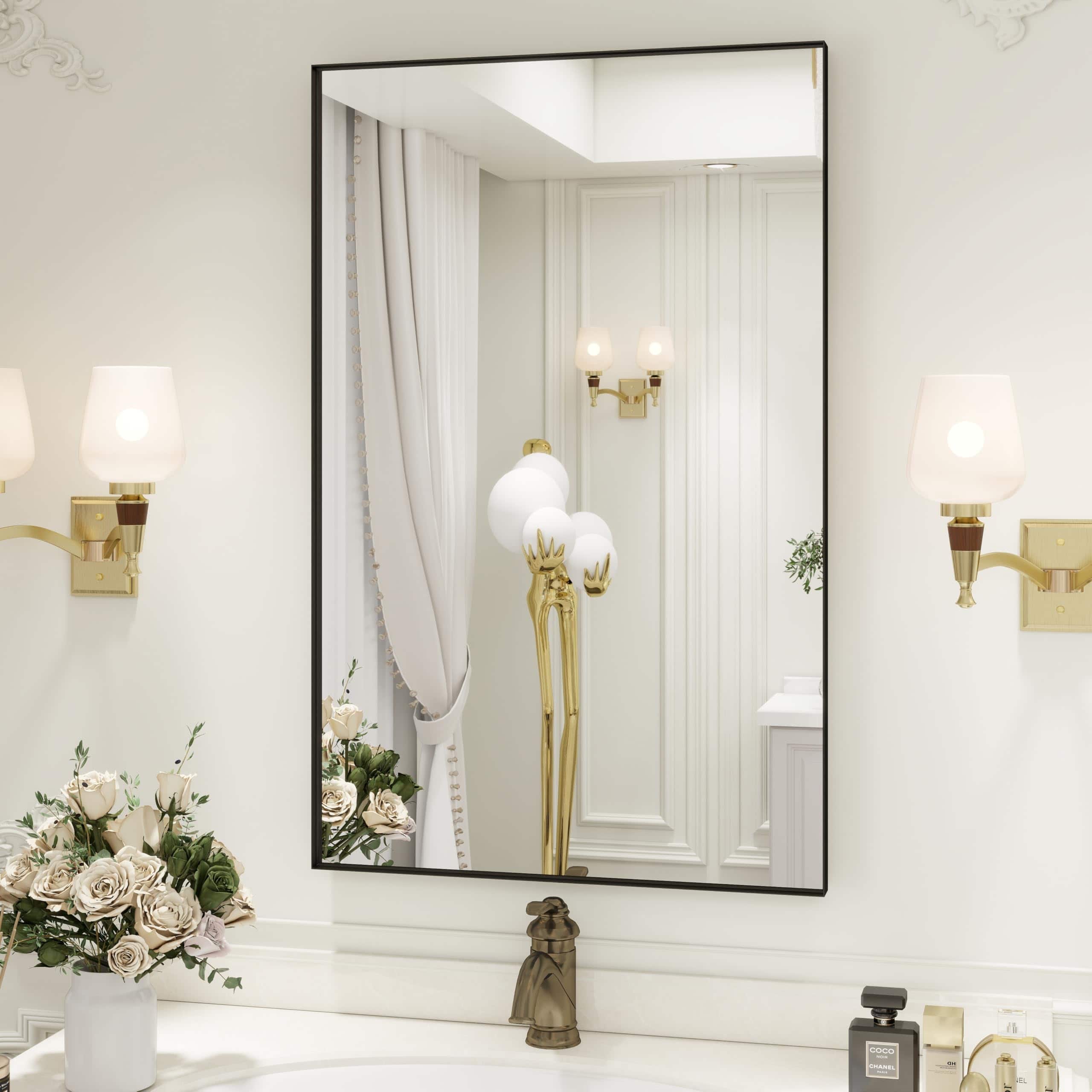Cedar Assembly - Bathroom Mirror Metal Vanity Tempered Glass Square Corner Farmhouse Entryway Wall Mounted Rectangle Mirro - Black-square Corner-55"L x 30"W