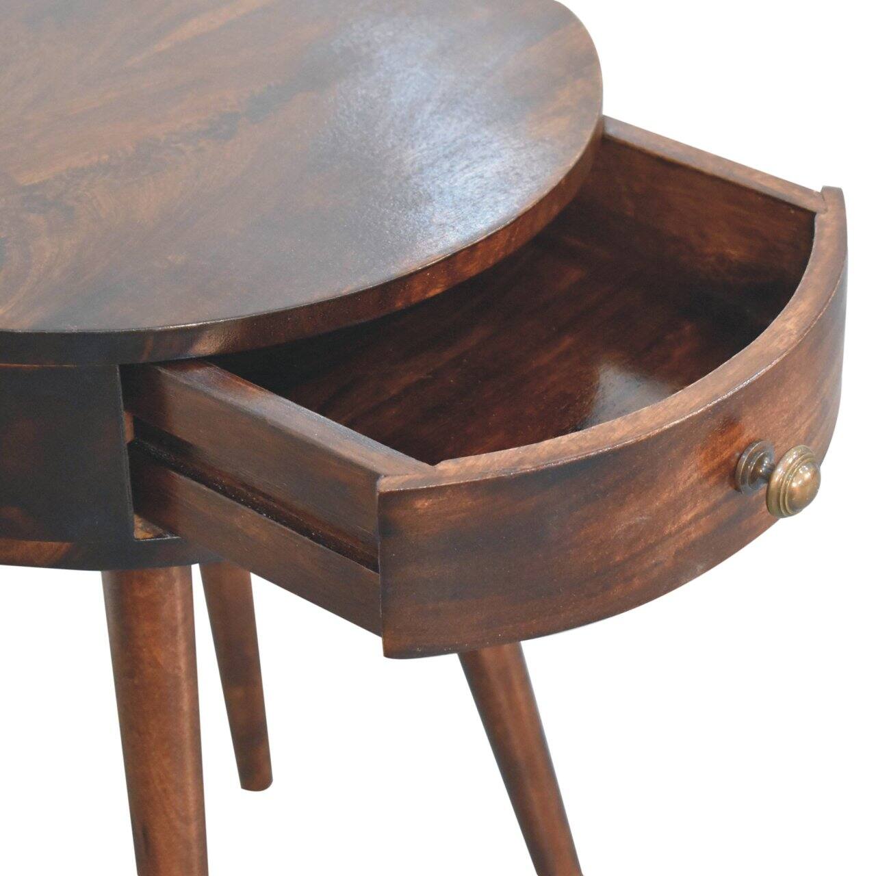 Alt View 2. Artisan Furniture - Artisan Furniture Solid Wood, Nordic California Walnut Circular Shaped Bedside, 1 Drawer, Nordic Legs, Dark Brown - Walnut Finish.