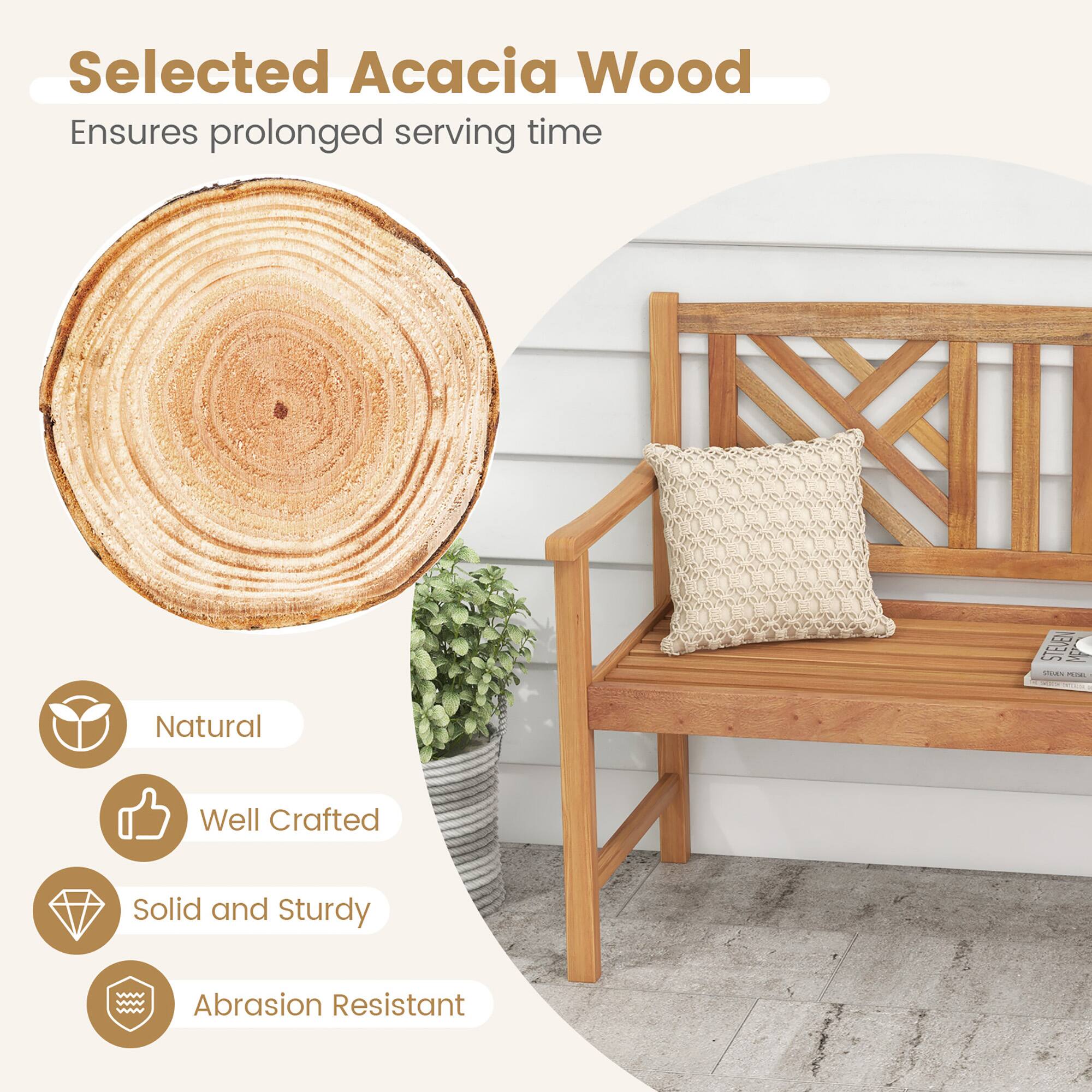 Selected Acacia Wood
Ensures prolonged serving time

Natural
Well Crafted
Solid and Sturdy
Abrasion Resistant