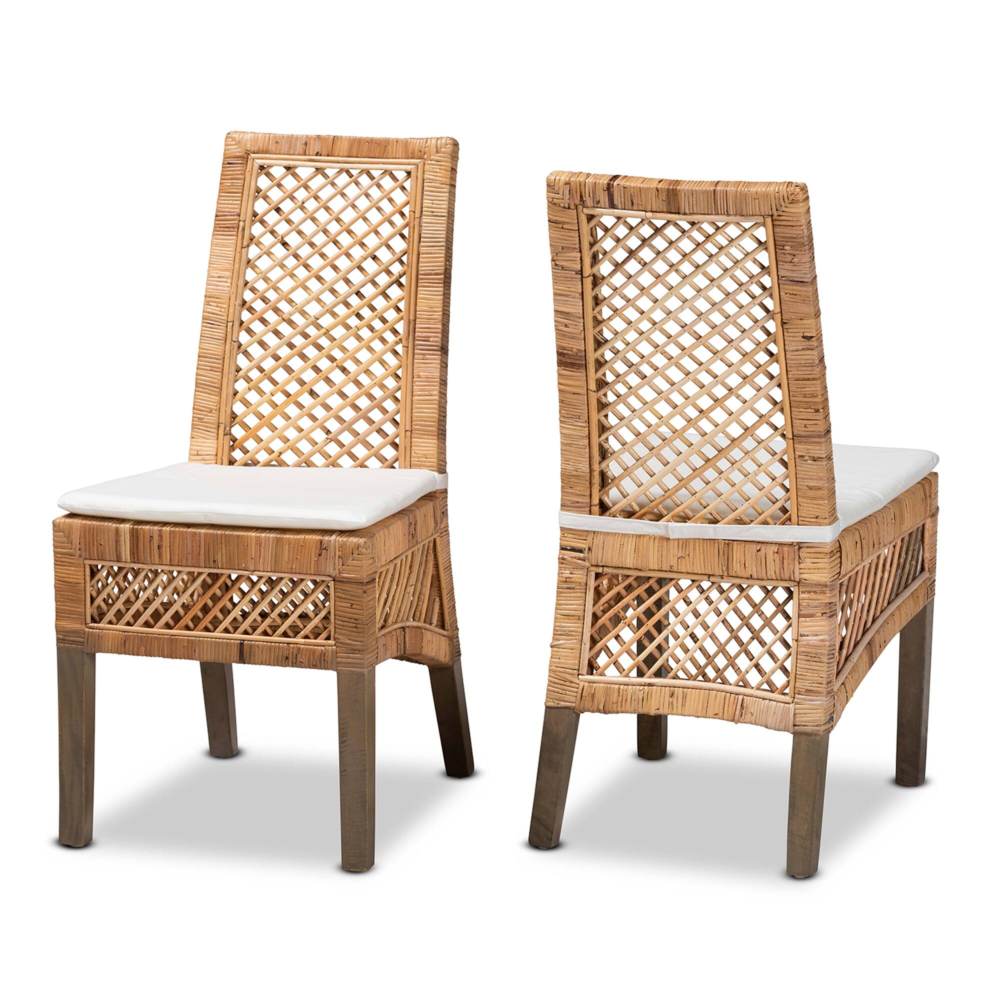 Front. bali & pari - Argos Modern Bohemian  Rattan 2-Piece Dining Chair Set - White/Natural Brown.