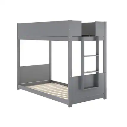 Front. Flash Furniture - Dallas Bunk Bed Twin Over Twin, Convertible Solid Wood Bunk Bed Frame with Ladder for Kids, No Box Spring Needed in Gray - Gray.