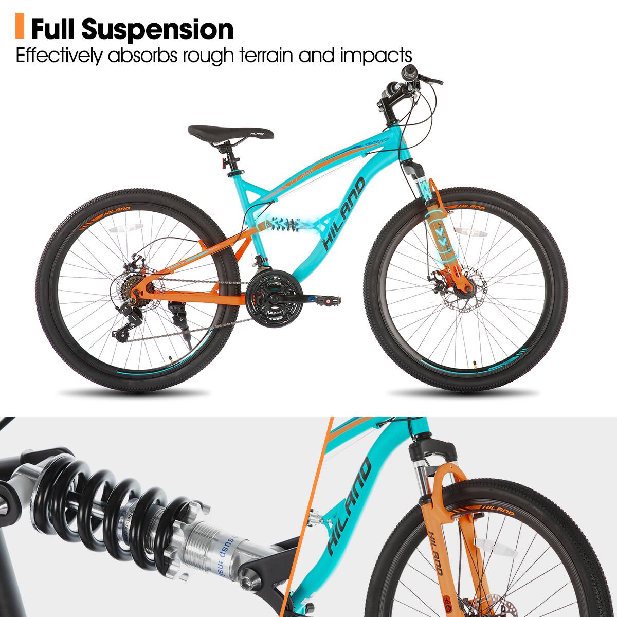 Full Suspension  
Effectively absorbs rough terrain and impacts