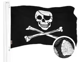 G128 - Pirate Jolly Roger Bones Flag, 16 x 24 in Embroidered Polyester, Brass Grommets - Assorted Colors