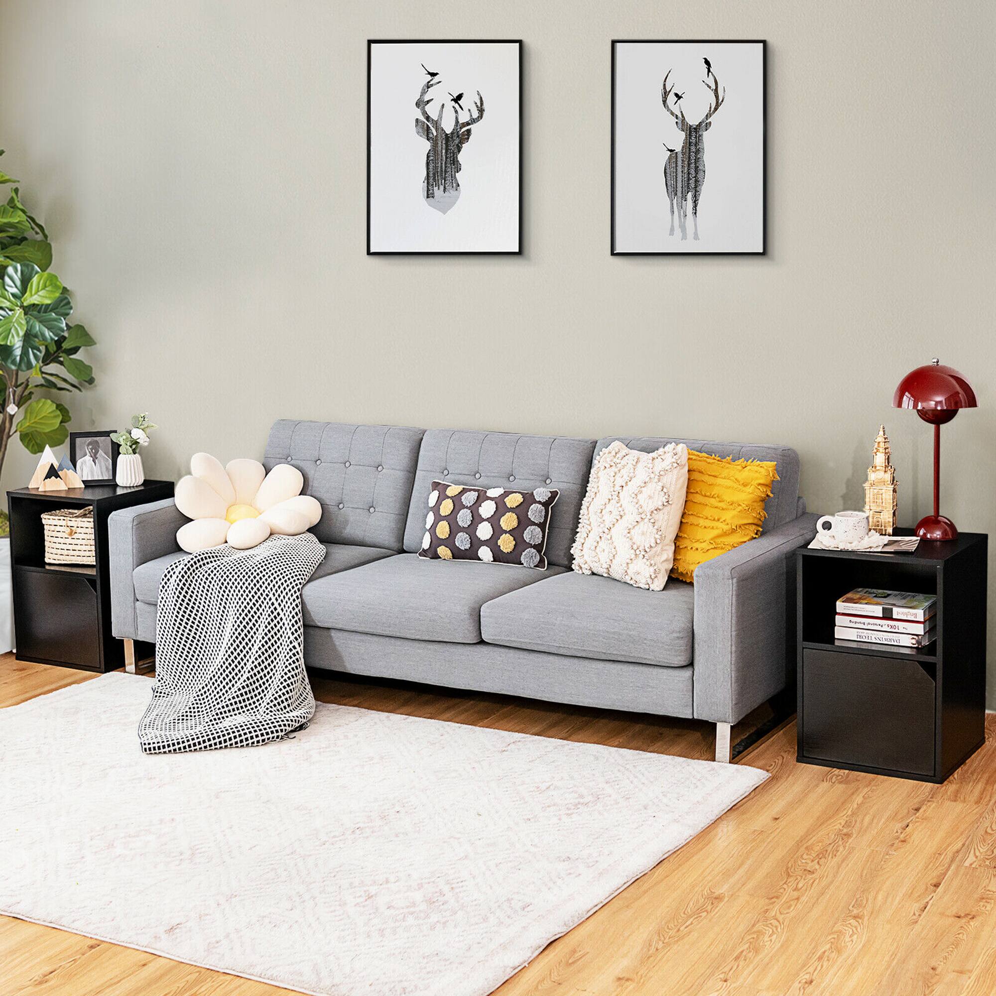 Alt View 2. Gymax - Gymax Set of 2 Nightstands Side End Table Storage Cabinet Shelf Living Room Black - Black.