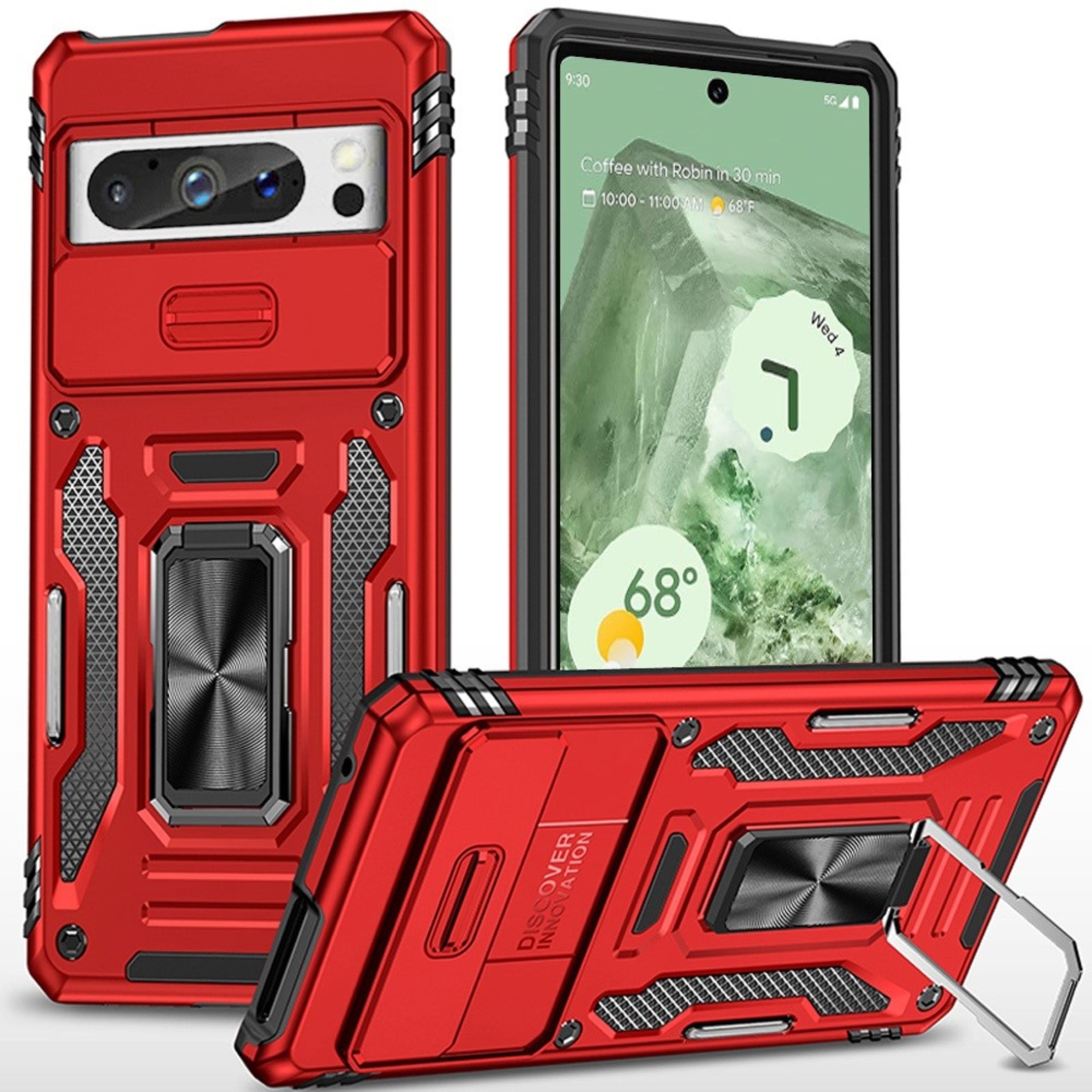 Kitcheniva - Sliding Lens Cover Shockproof Ringstand Case For Google Pixel 9 & Google Pixel 9 Pro - Red price history on PriceWatchPro