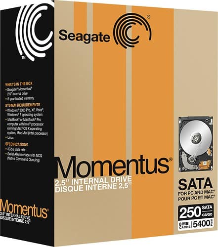 Angle Standard. Seagate - 250GB Internal Serial ATA Hard Drive for Laptops.