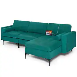 Kadyn - L-Shaped Sectional Sofa Couch with Socket USB Port-3-Seat L-shaped, Sectional Sofa Couch Living Room Sleeper Set - Green