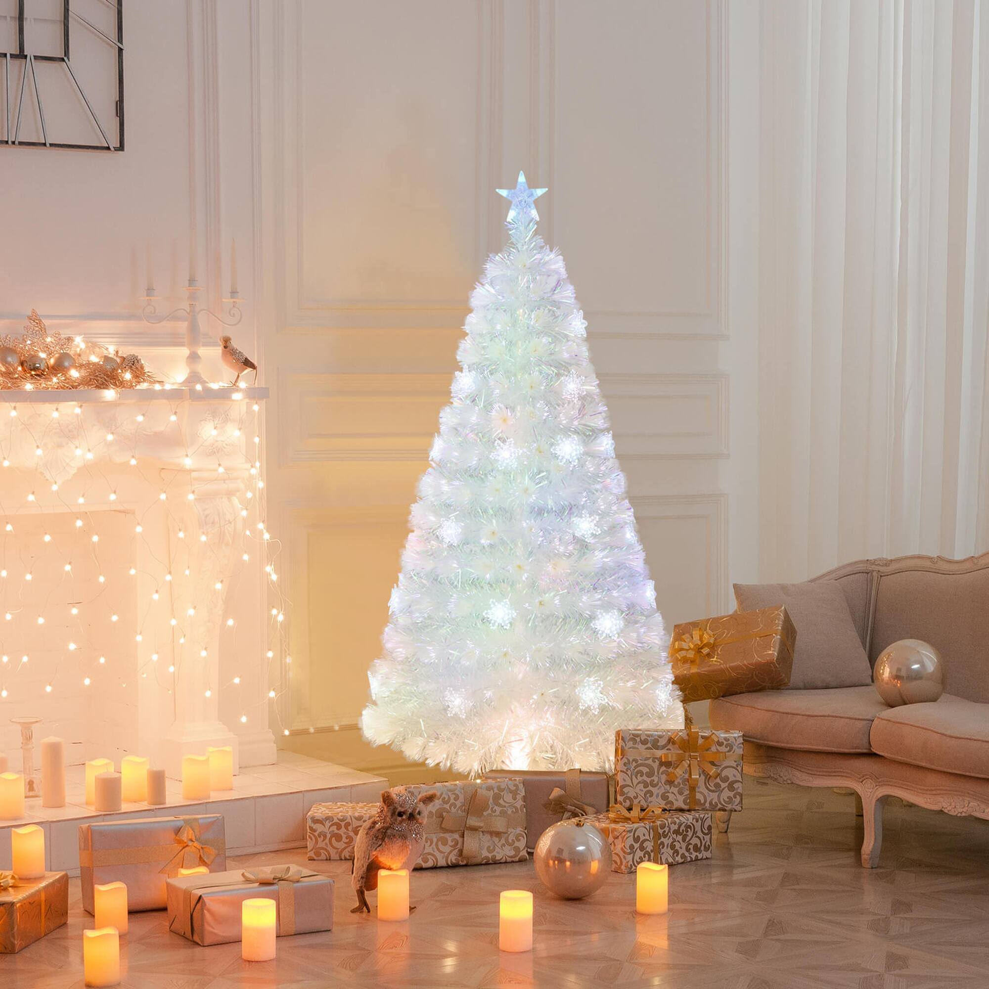 Alt View 1. Costway - Costway 5 FT Artificial Xmas Tree with 170 PET Branch Tips 24 Colorful Snowflake LED Lights - White.