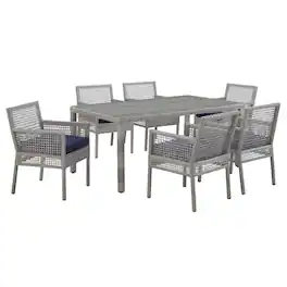 Modway - Aura 7-Piece Outdoor Wicker Rattan Patio Dining Set - Gray Navy