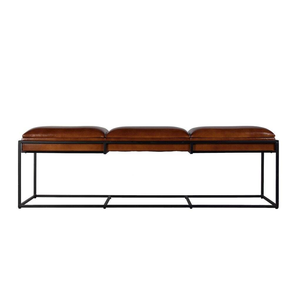 Left. Butler Specialty - Kane 62 in. W Leather and Iron Accent Bench - Brown,Black.