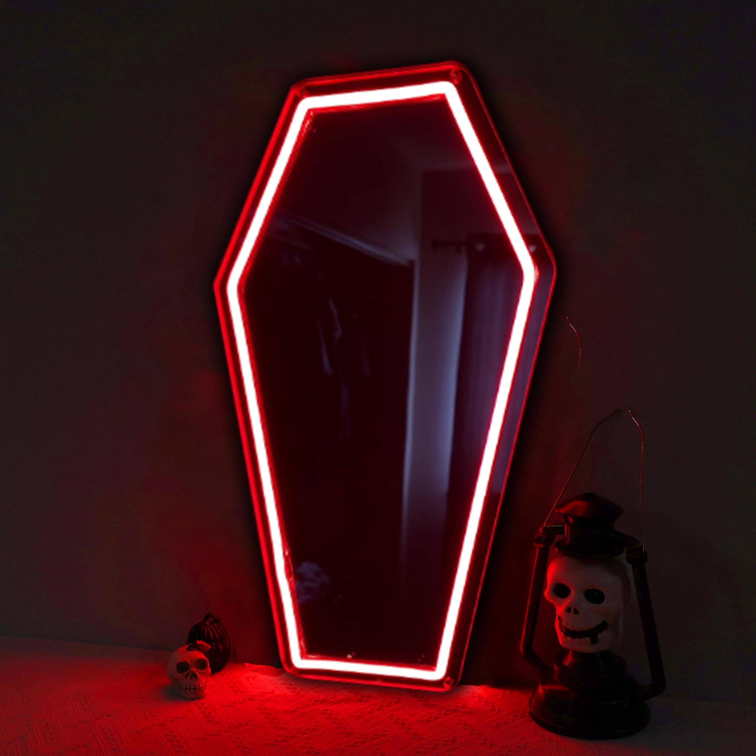 Alt View 4. Cedar Assembly - Coffin Mirror Neon Sign Signs For Wall Decor Goth Gift Lovers Make-up Whimsical Home 17" 9 44" Unique - Gothic Window Mirror.