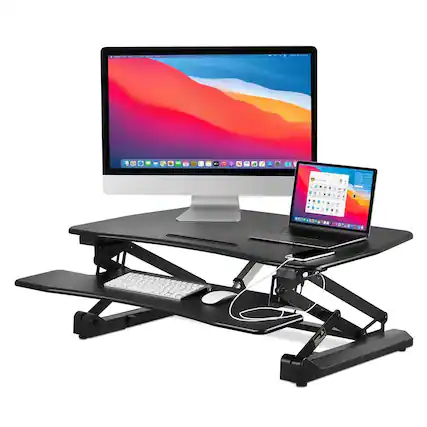 Front. Mount-It! - Electric Sit-Stand Desk Converter with One-Touch Height Adjustment and Spacious Work Surface - Black.
