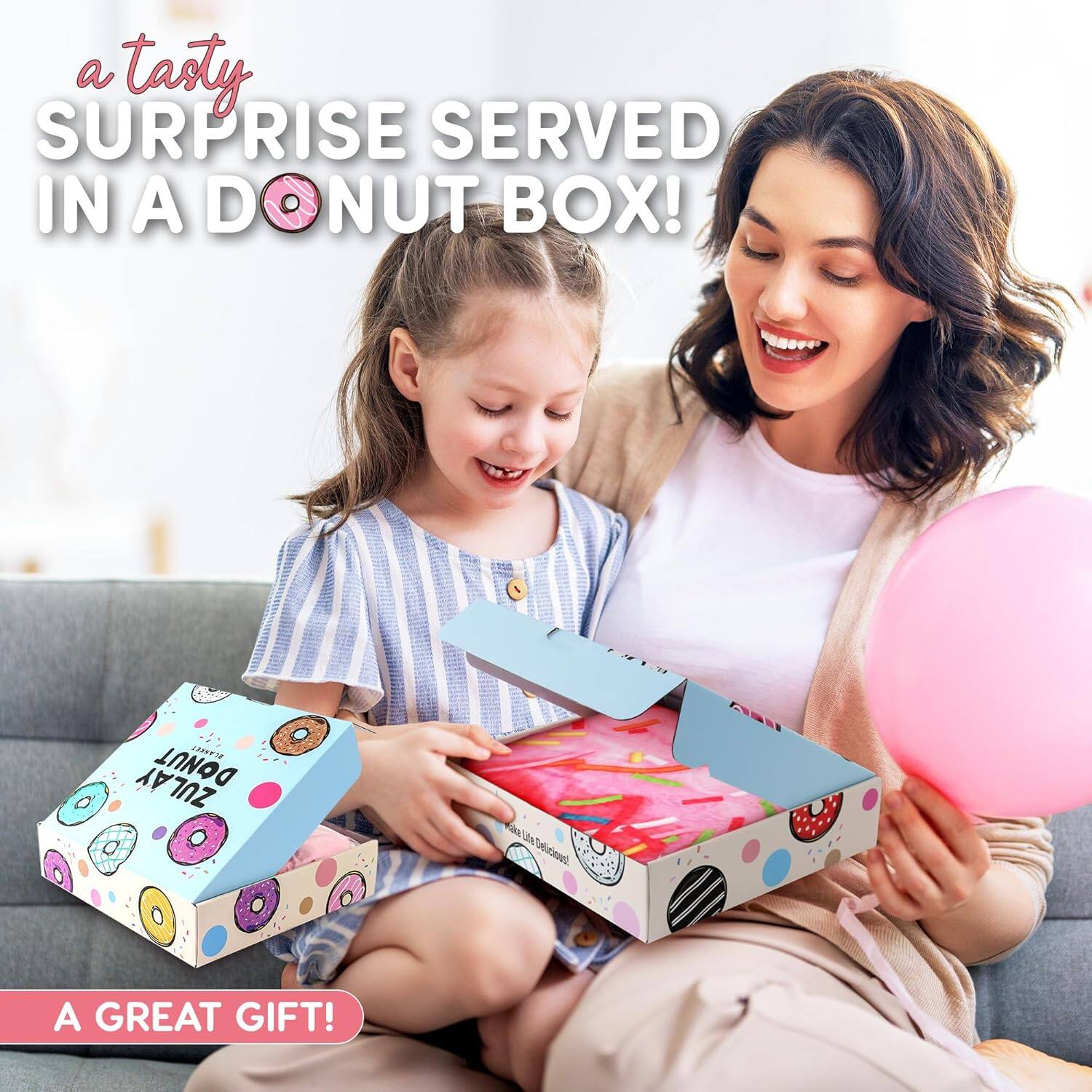 a tasty SURPRISE SERVED IN A DONUT BOX!  
12 ZULAY DONUTS  
A GREAT GIFT!