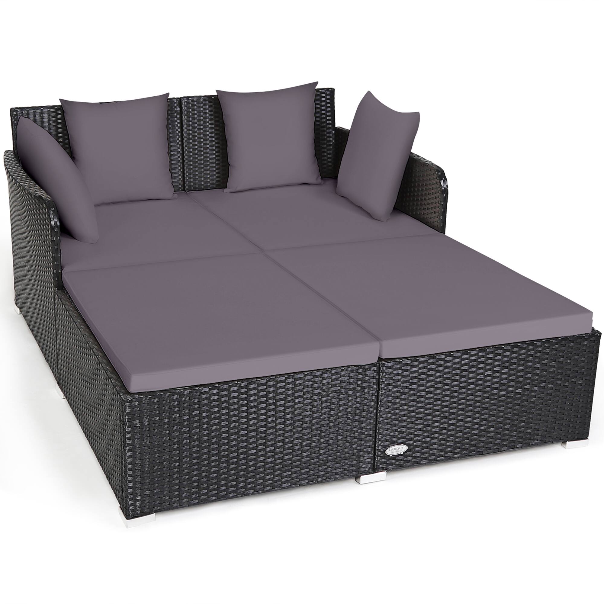 Alt View 8. Gymax - Gymax Rattan Patio Daybed Loveseat Sofa Yard Outdoor w/ Grey Cushions Pillows - Grey.