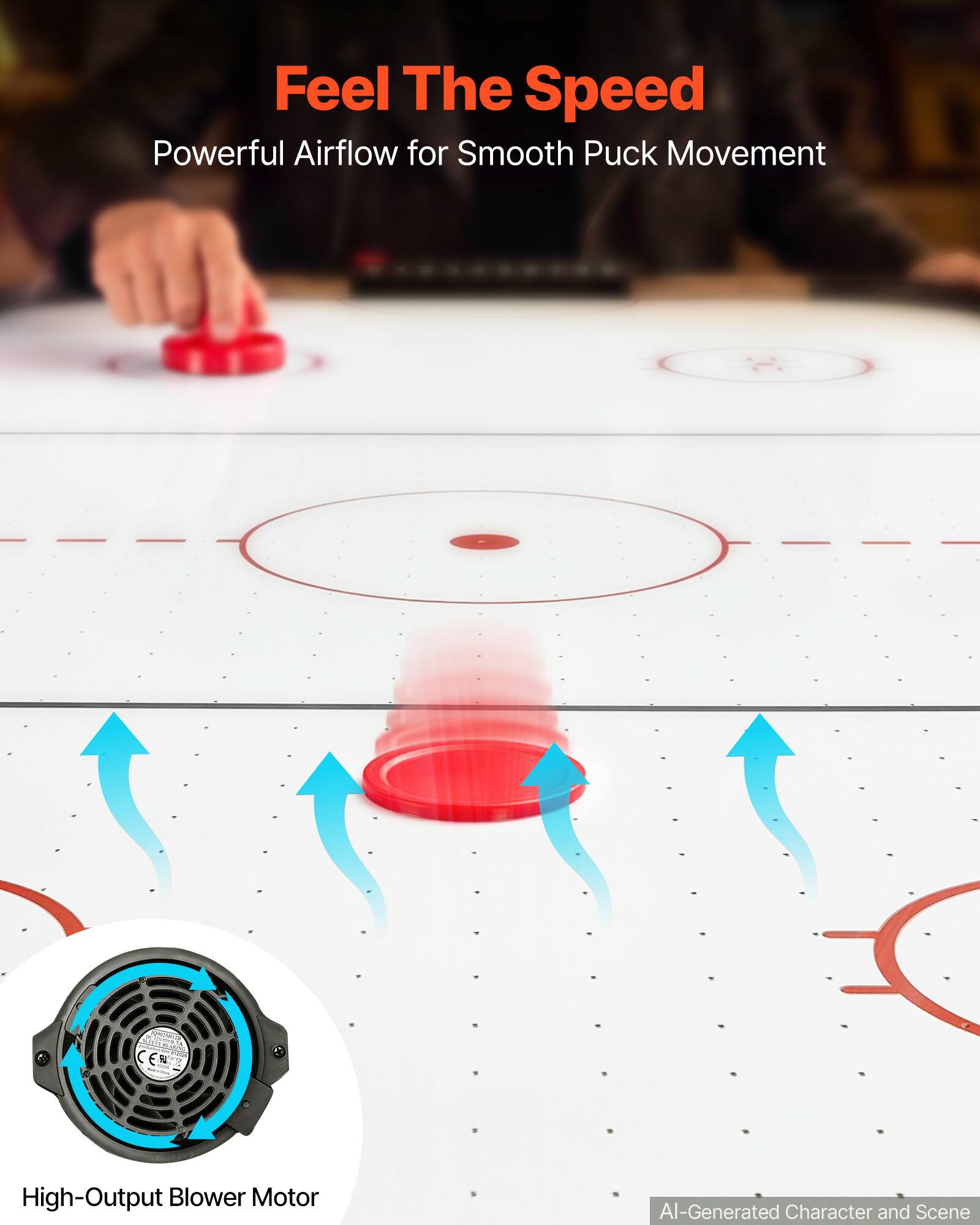 Feel The Speed  
Powerful Airflow for Smooth Puck Movement

High-Output Blower Motor

AI-Generated Character and Scene