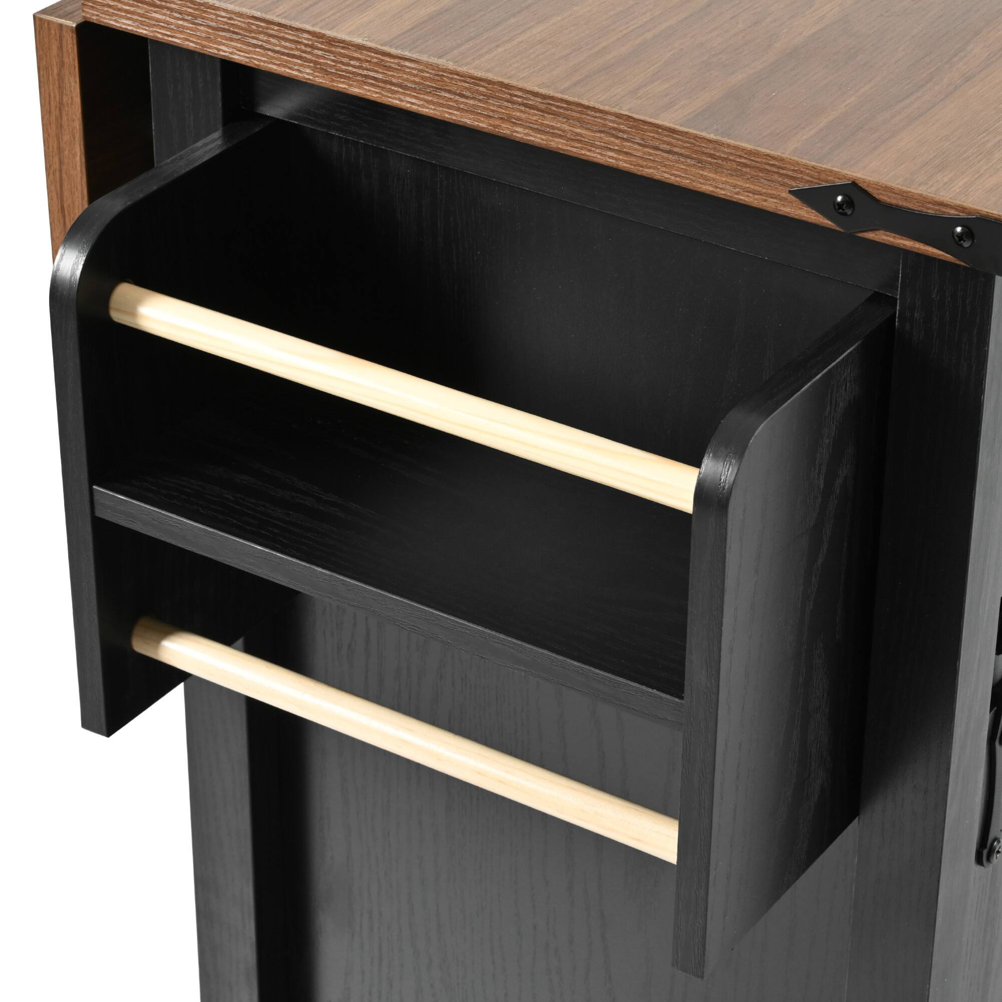 Alt View 9. ELEMENT ACE - Farmhouse Kitchen Island with Power Outlet, Drop Leaf, and Sliding Barn Doors for Versatile Storage - Black.