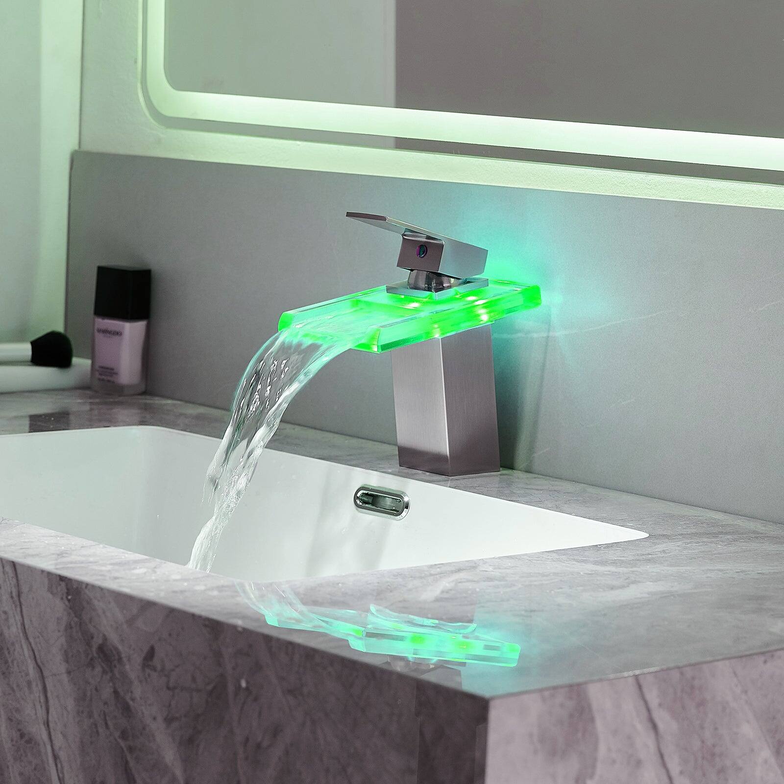 Alt View 6. Boyel Living - Single Handle Single Hole Bathroom Faucet Brushed Nickel with LED Temperature Sensor and Supply Hoses Easy Install - Brushed Nickel.