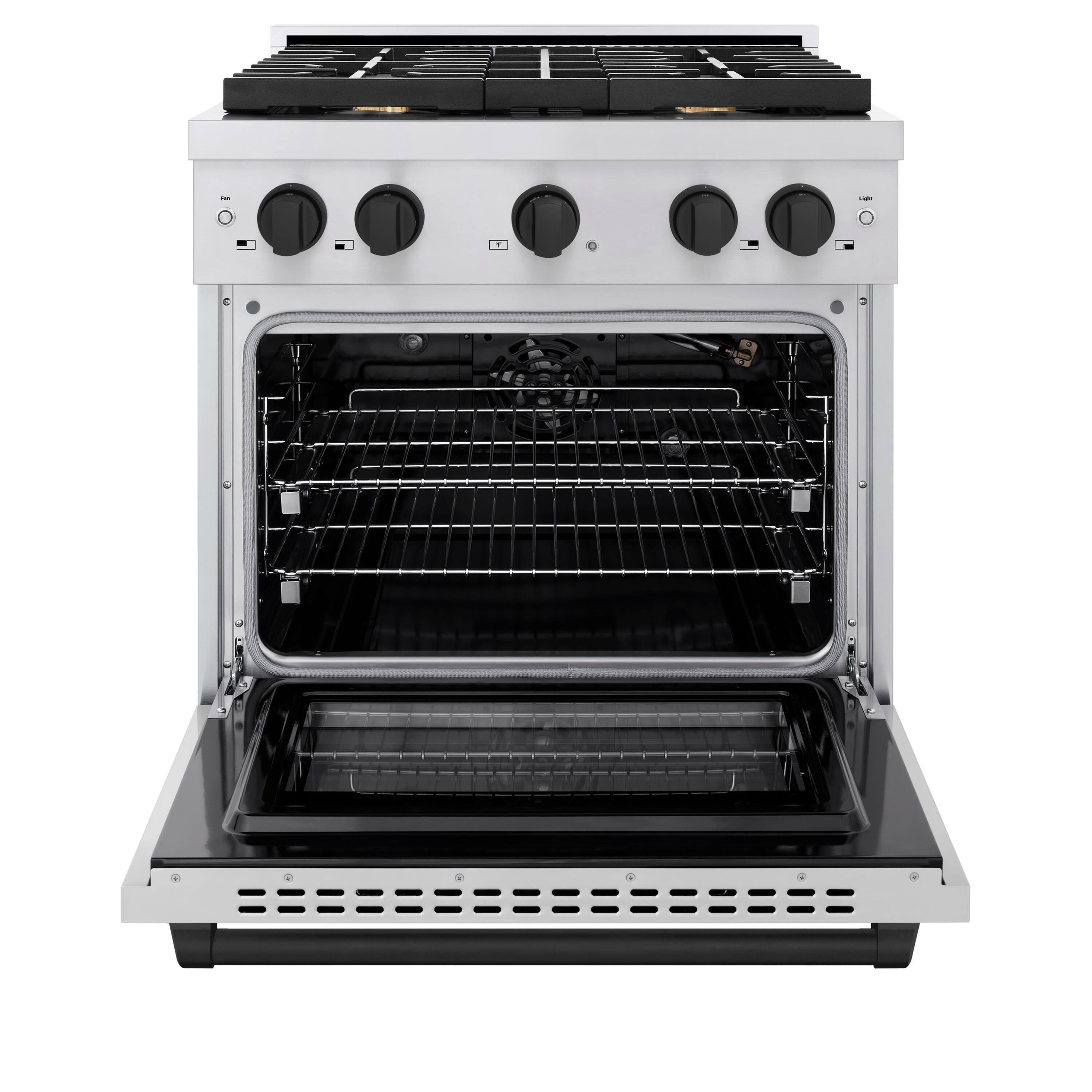 Angle. ZLINE - Autograph Edition 30" Paramount Gas Range w/ 4 Burners & Matte Black Accents (SGRZ-30-MB) - Stainless Steel.