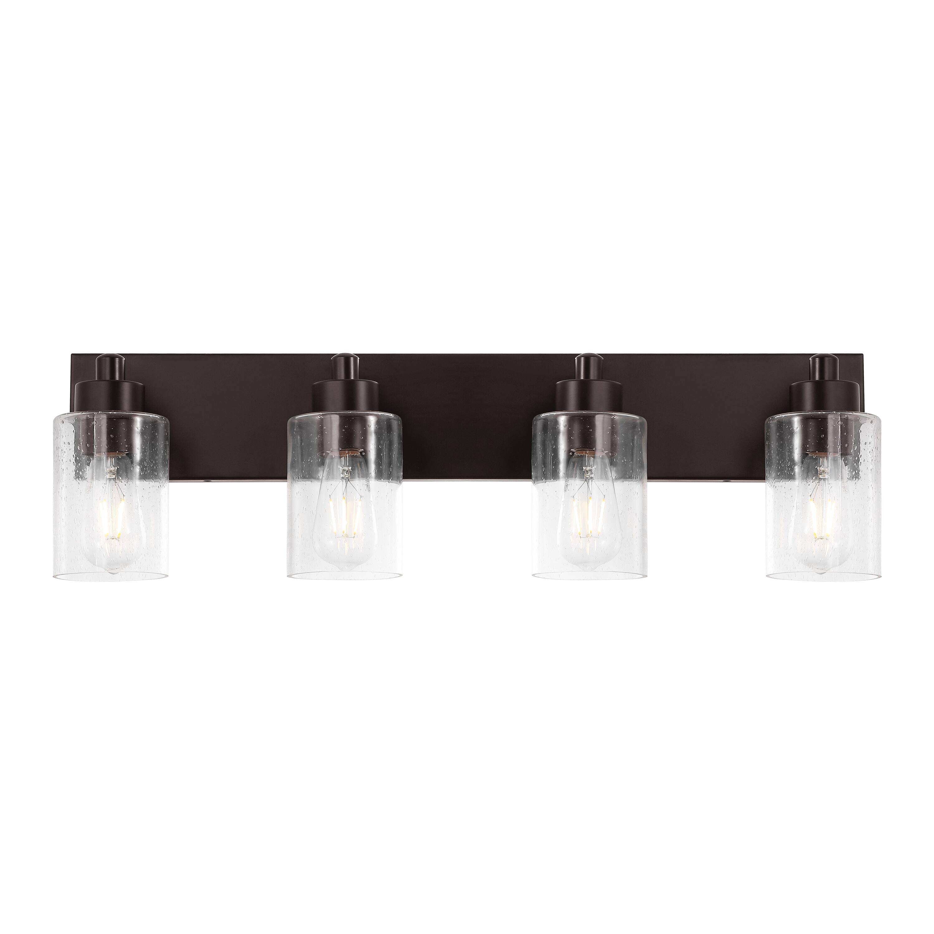 "Jonathan Y - Irving 27.75"" 4-Light Seeded Glass/Iron Modern Contemporary LED Vanity Light, Oil Rubbed Bronze - Oil Rubbed Bronze/Clear" price history on PriceWatchPro