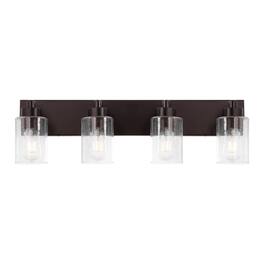 Jonathan Y - Irving 27.75" 4-Light Seeded Glass/Iron Modern Contemporary LED Vanity Light, Oil Rubbed Bronze - Oil Rubbed Bronze/Clear