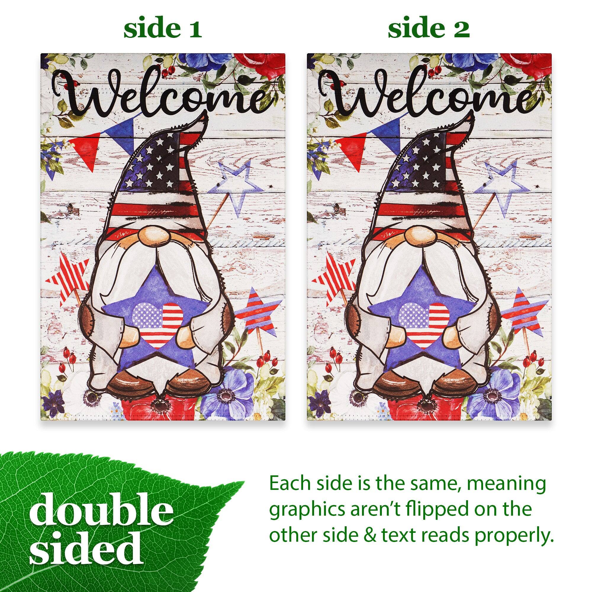 side 1  
side 2  

Welcome  
Welcome  

double sided  

Each side is the same, meaning graphics aren't flipped on the other side & text reads properly.