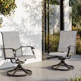 Nuu Garden - Outdoor 2-Piece Patio Swivel Chair Set, Textilene Fabric, Iron Frame - Black and Gray