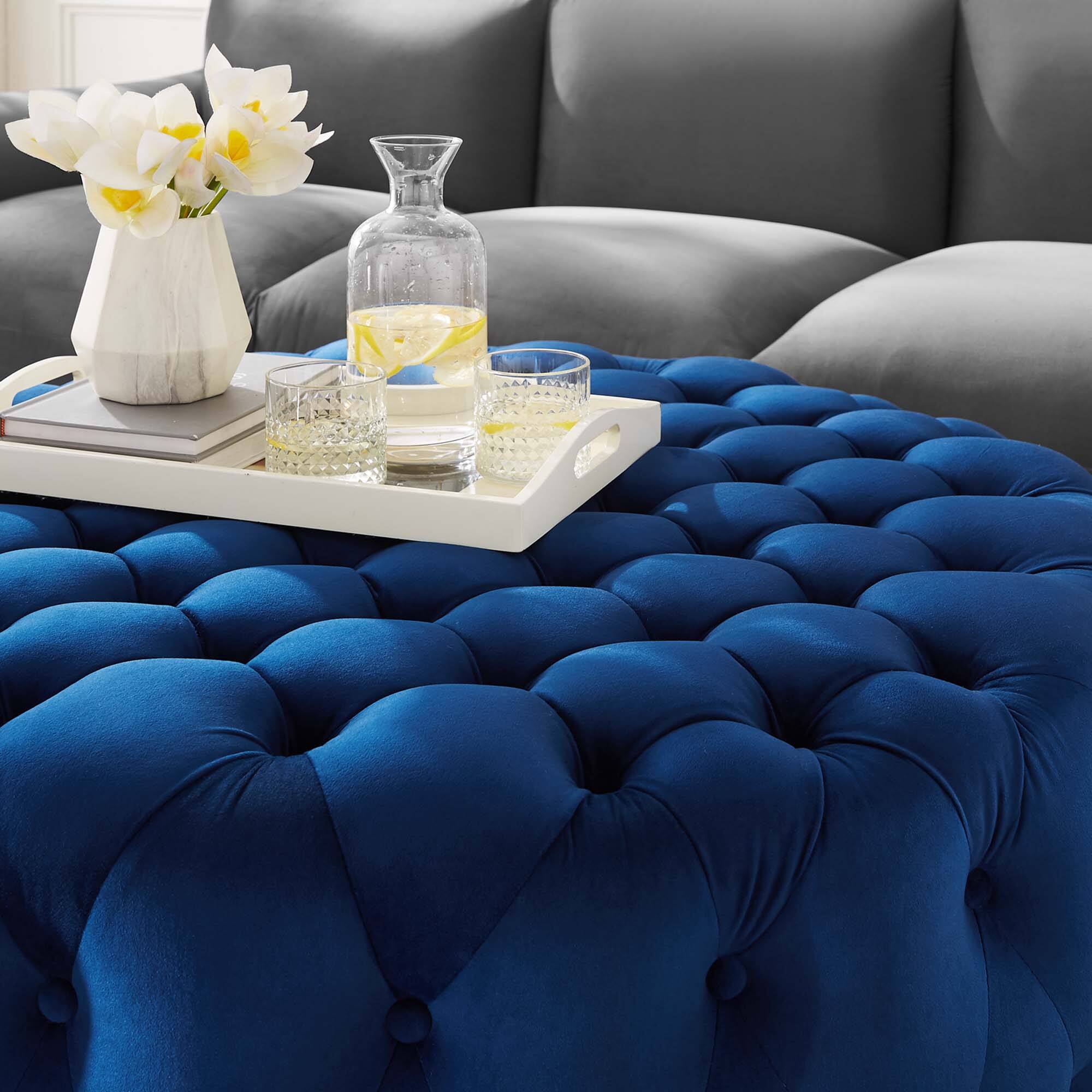 Back. Modway - Amour Tufted Button Large Round Performance Velvet Ottoman by Modway - EEI-5469-NAV.