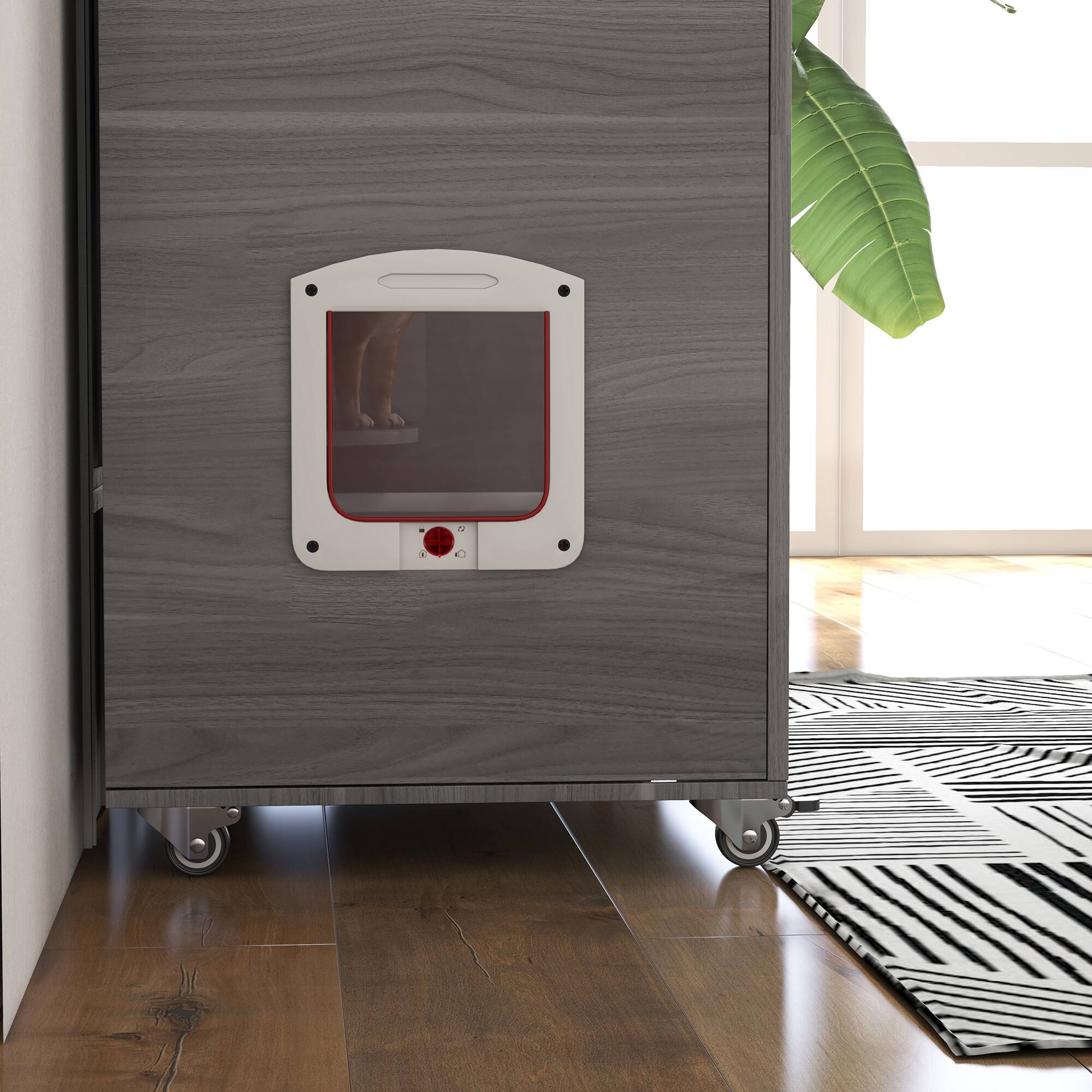 Alt View 4. Pawhut - Luxury Cat House, with Wheels, Kitty Cage Catio Villa, Scratching Posts, Condo, Flap Door, Cushion, 31.5"x20"x48.5".