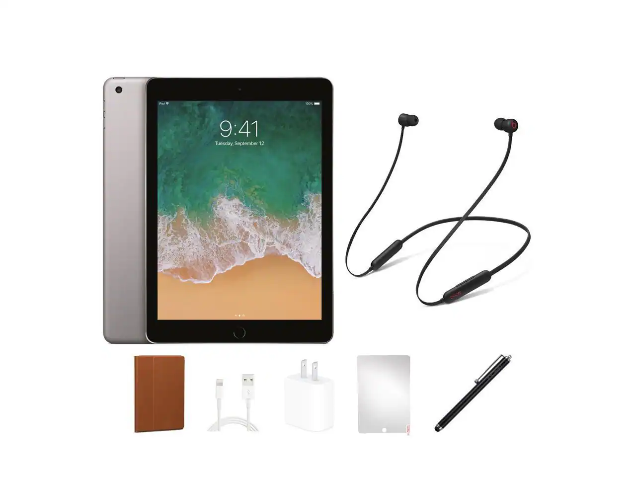 Apple - Refurbished Excellent - Bundle - 9.7-inch iPad 5th Generation (2017) Wi-Fi Only 32GB + Beats Flex + Case + Screen Protector + Stylus Pen - Space Gray