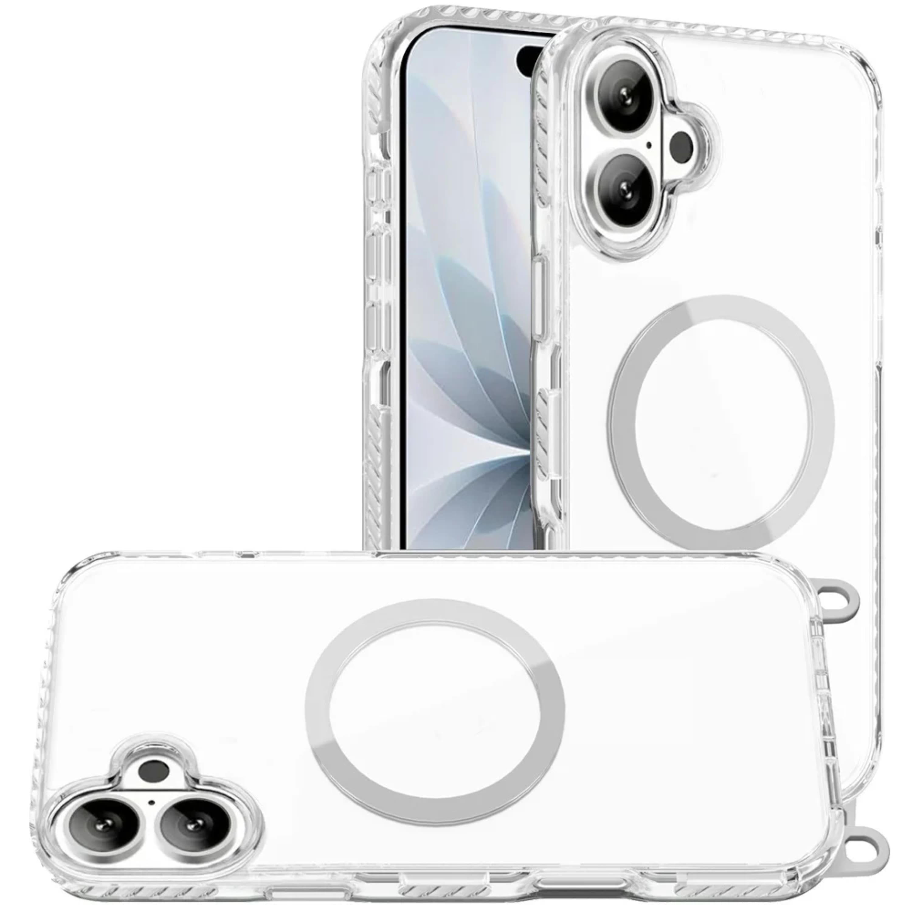 Kitcheniva - Matching Lanyard Magnetic Circle Phone Case WIth Tempered Glass For iPhone 17 - White