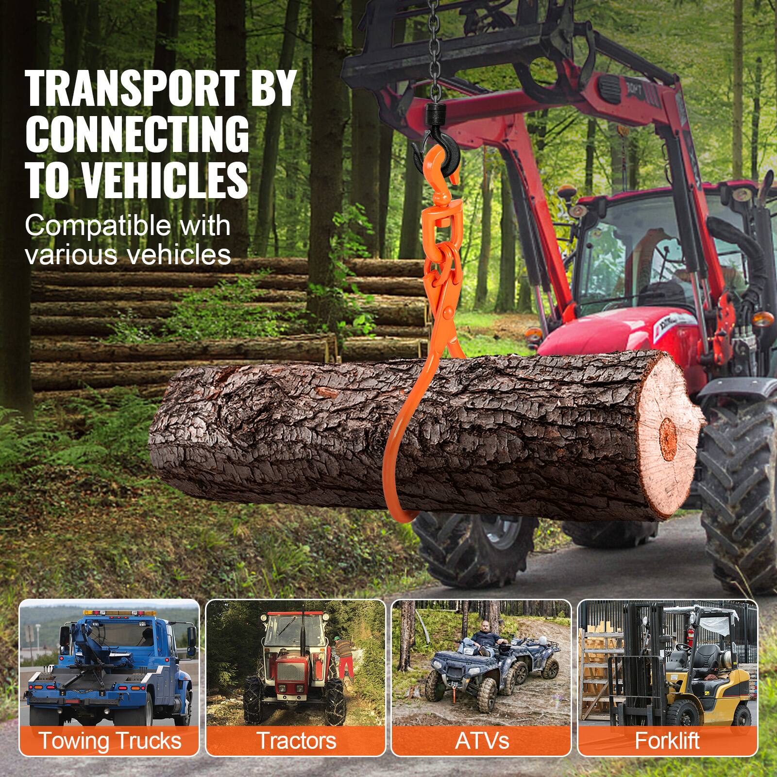TRANSPORT BY CONNECTING TO VEHICLES  
Compatible with various vehicles  

- Towing Trucks  
- Tractors  
- ATVs  
- Forklift