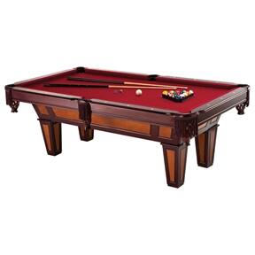 Back. SlickBlue - 7 Ft Red Burgundy Pool Table with Wool Top and Fringe Drop Pockets - Red Burgundy.