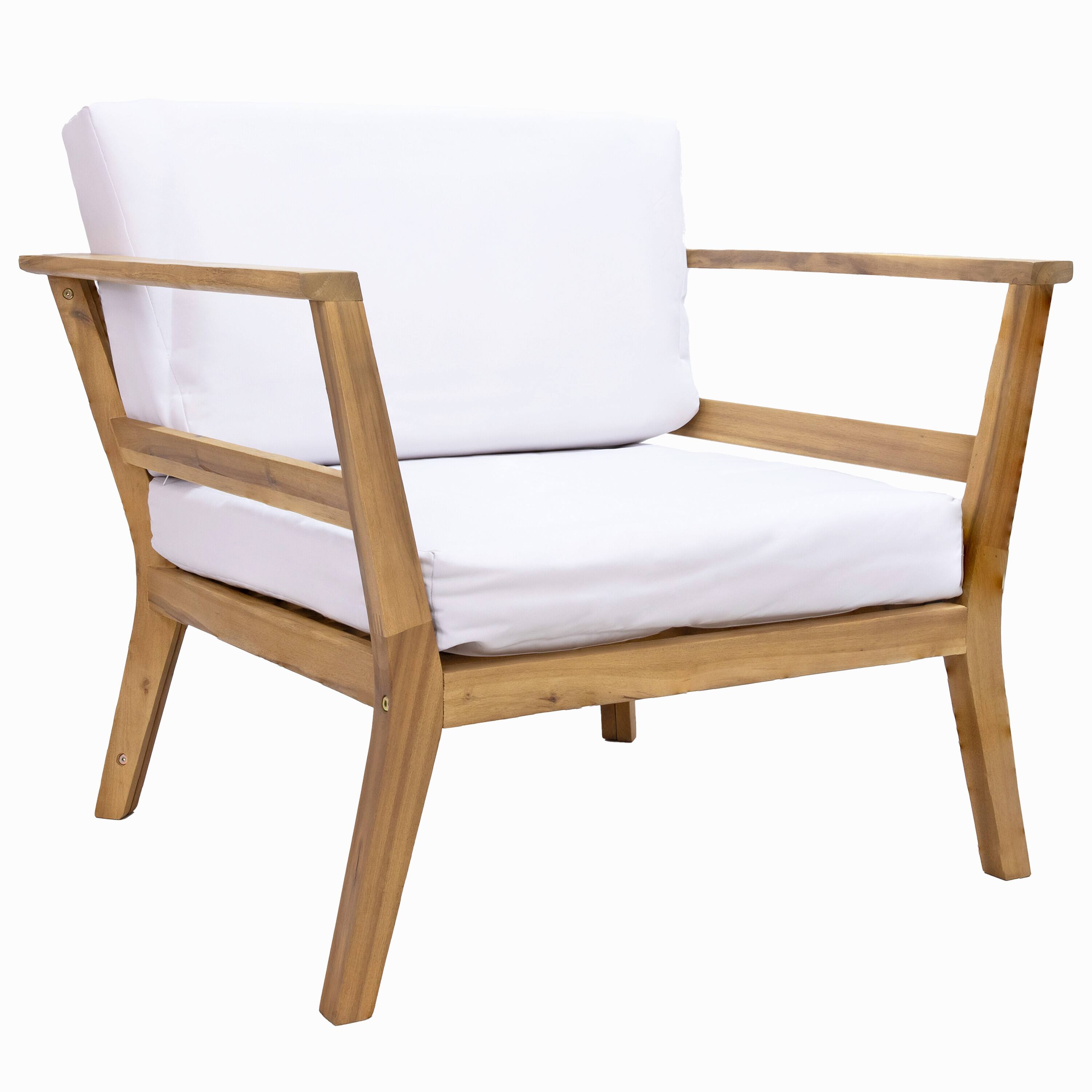 Front. Sunnydaze - Bodie Acacia Wood Patio Armchair with Cushions - Natural/Bone White.