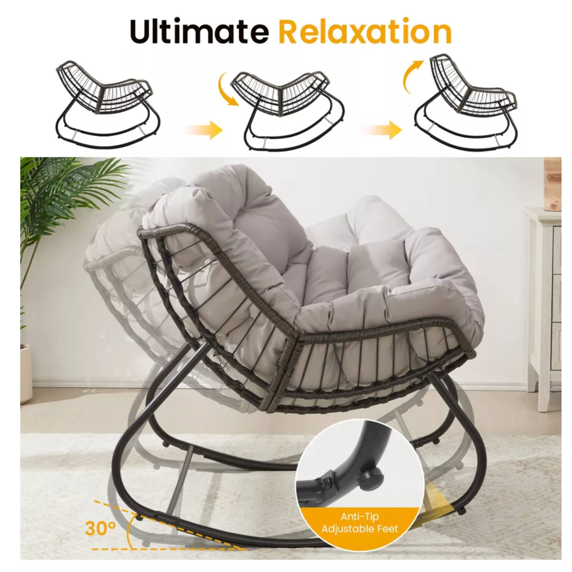 Ultimate Relaxation

30° Anti-Tip Adjustable Feet