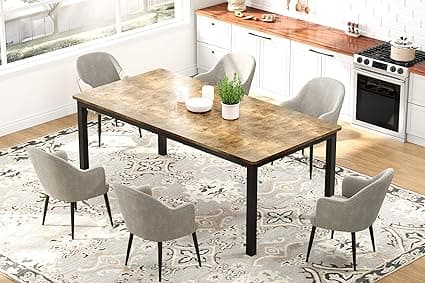 GARVEE - 78.7" Industrial Farmhouse Table for 6-8，Sturdy Metal Legs, Extendable Dining Room Table for Home Office,Living Room - Brown&Black Leg