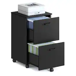 Songmics Home - 2-Drawer File Cabinet, Small Rolling Filing Cabinet for Home Office, Printer Stand, for A4, Letter-Size Documents - Matte Black