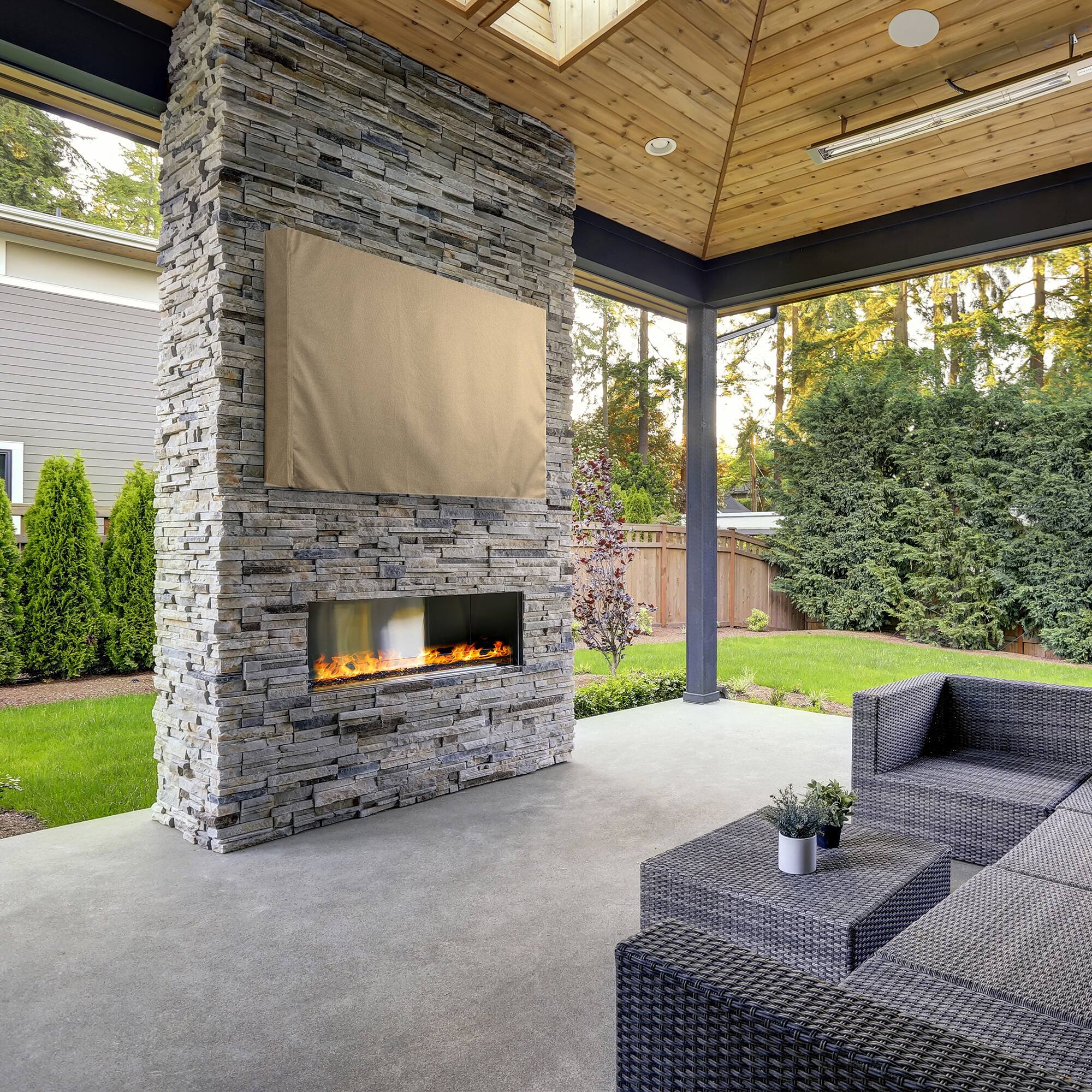 Angle. KHOMO GEAR - Outdoor TV Cover 60" x 65" – Weatherproof Protector for Flat Screen TVs - Brown.