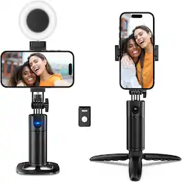 ACJPR - Auto Face Tracking Tripod, 360° Rotation, iPhone Desk Stand, Remote & Light
