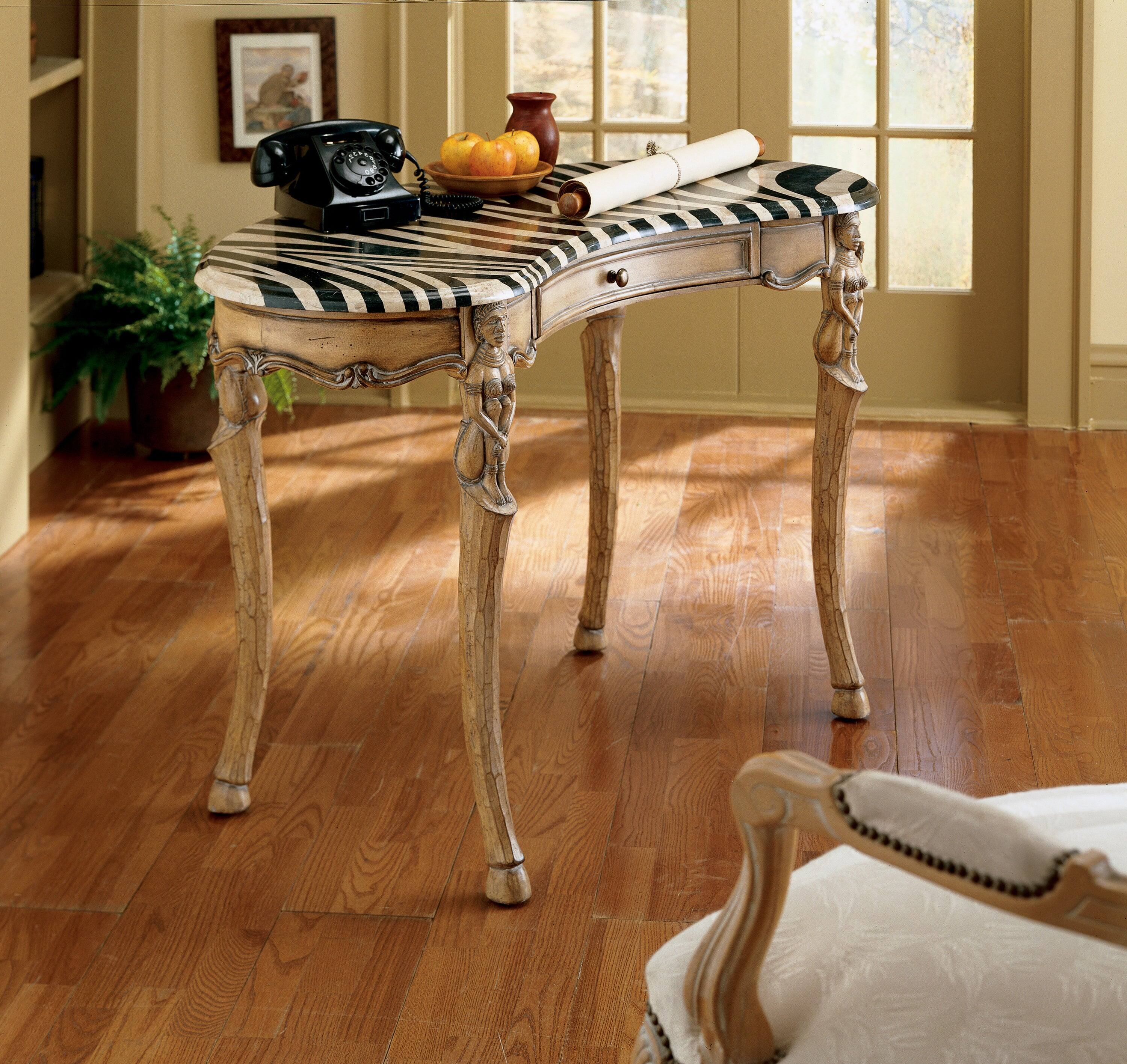 Alt View 5. Butler Specialty - Luisa 47.5 in. W Kidney Shape Fossil Stone and Wood 1 Drawer Writing Desk - Multi-Color.