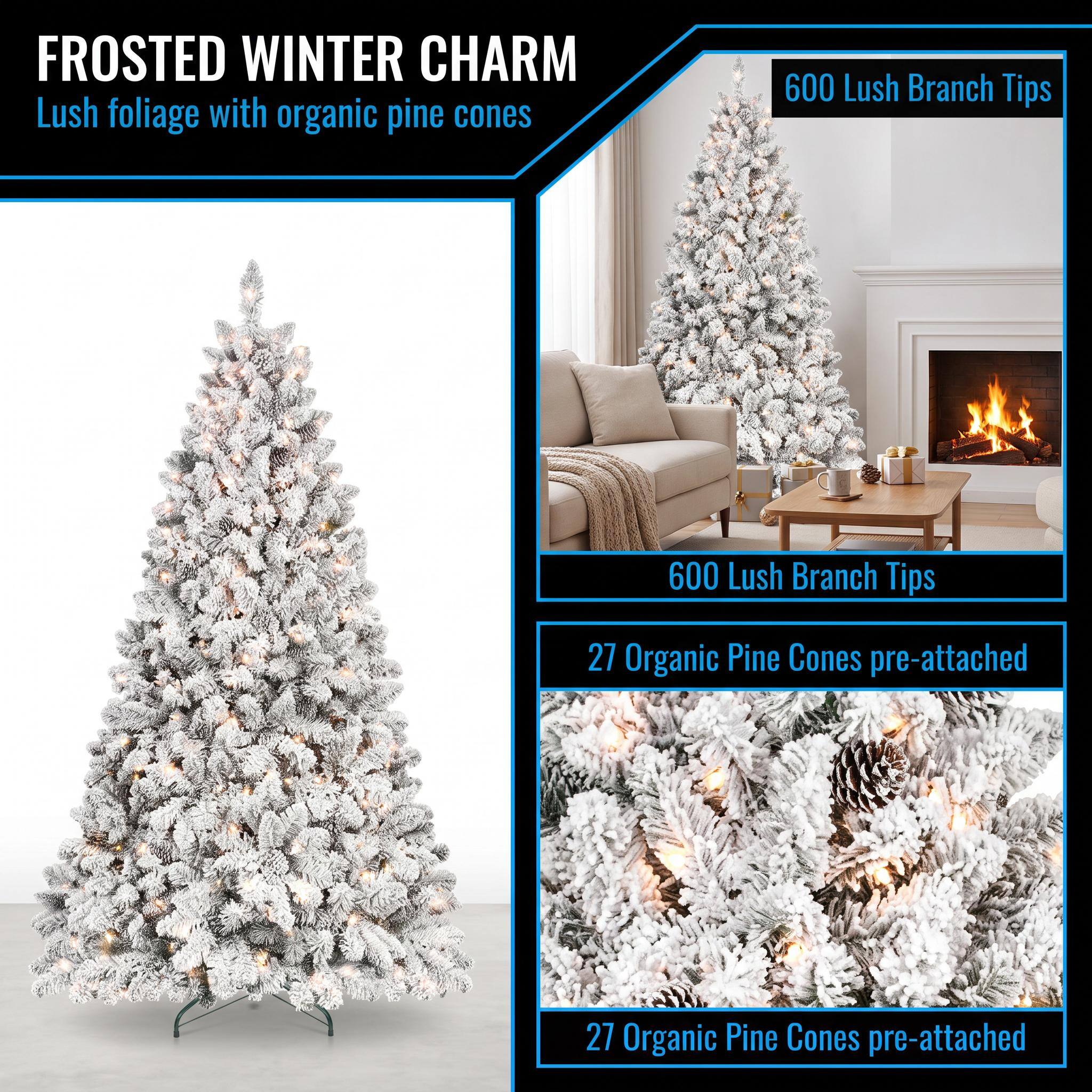 FROSTED WINTER CHARM  
Lush foliage with organic pine cones

600 Lush Branch Tips

27 Organic Pine Cones pre-attached