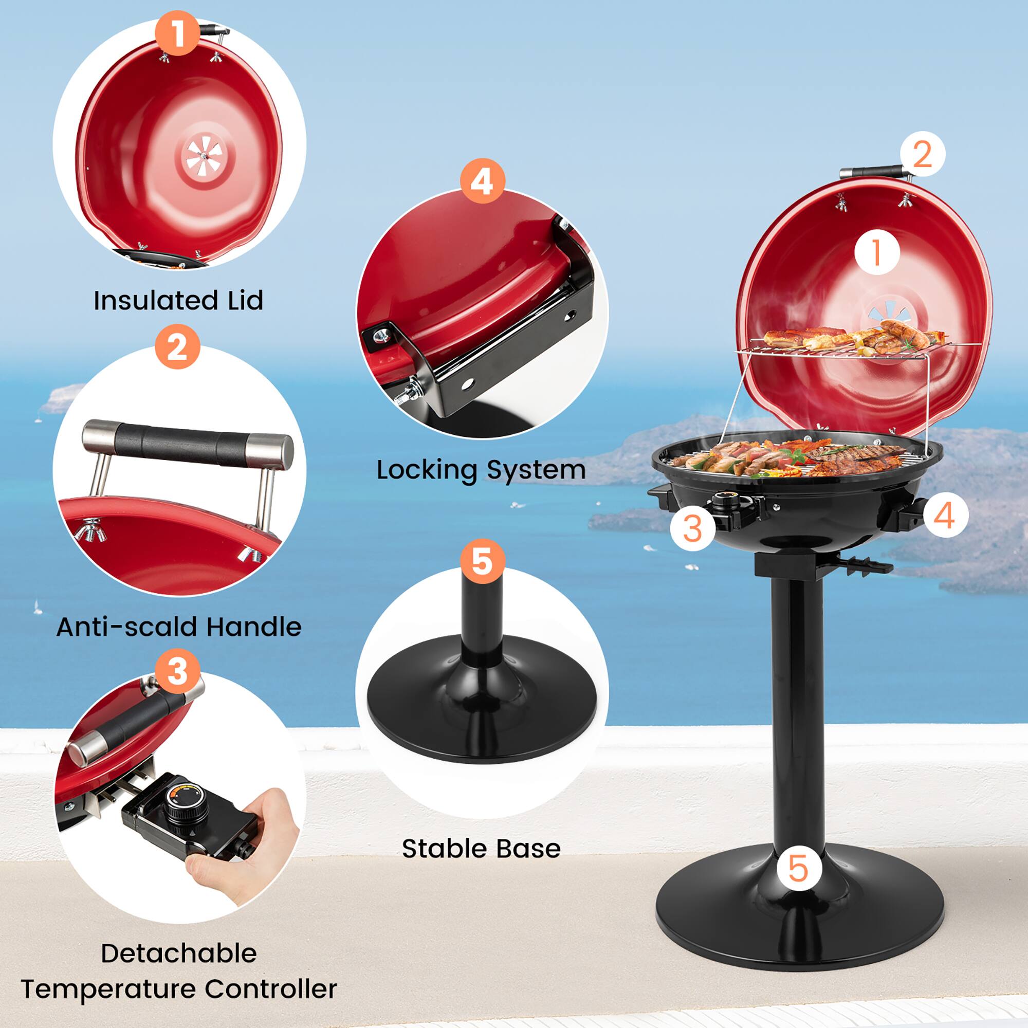 1. Insulated Lid
2. Locking System
3. Anti-scald Handle
4. Stable Base
5. Detachable Temperature Controller