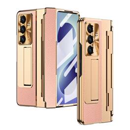 Dteck - Rugged Case for Samsung Galaxy Z Fold8 Ultra with Screen Protector&Stand,Shockproof Hard PC Cover with Hinge Protection - Pink Gold