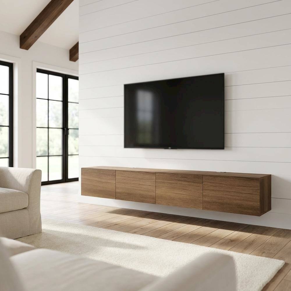 Alt View 2. FurniFact - Wall Mounted Floating TV Stand for 75 Inch TV in Sleek Finish - Brown.