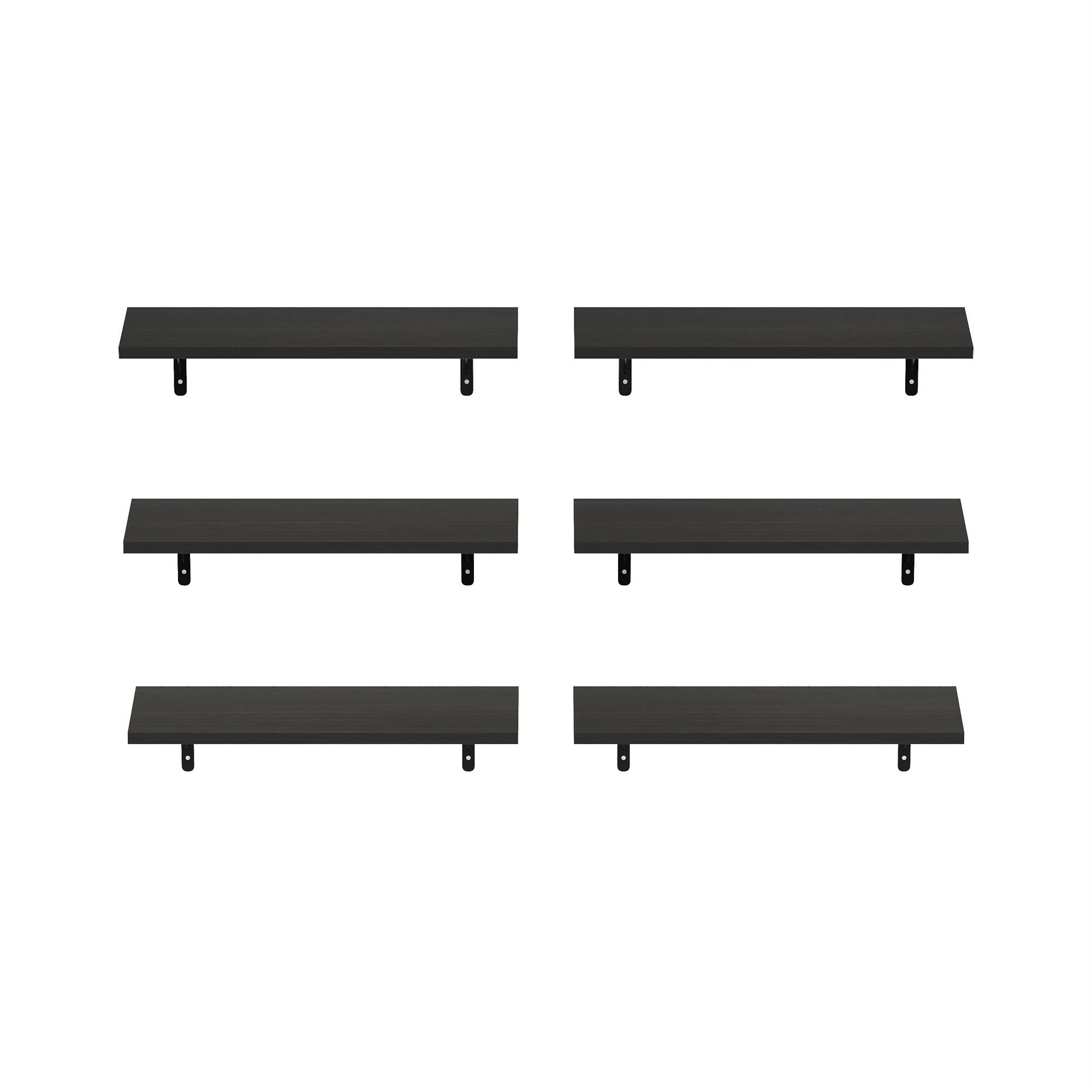 Alt View 2. Furinno - Rossi 18-Inch Wall Mounted Floating Display Shelves, Set of 6 - Espresso.