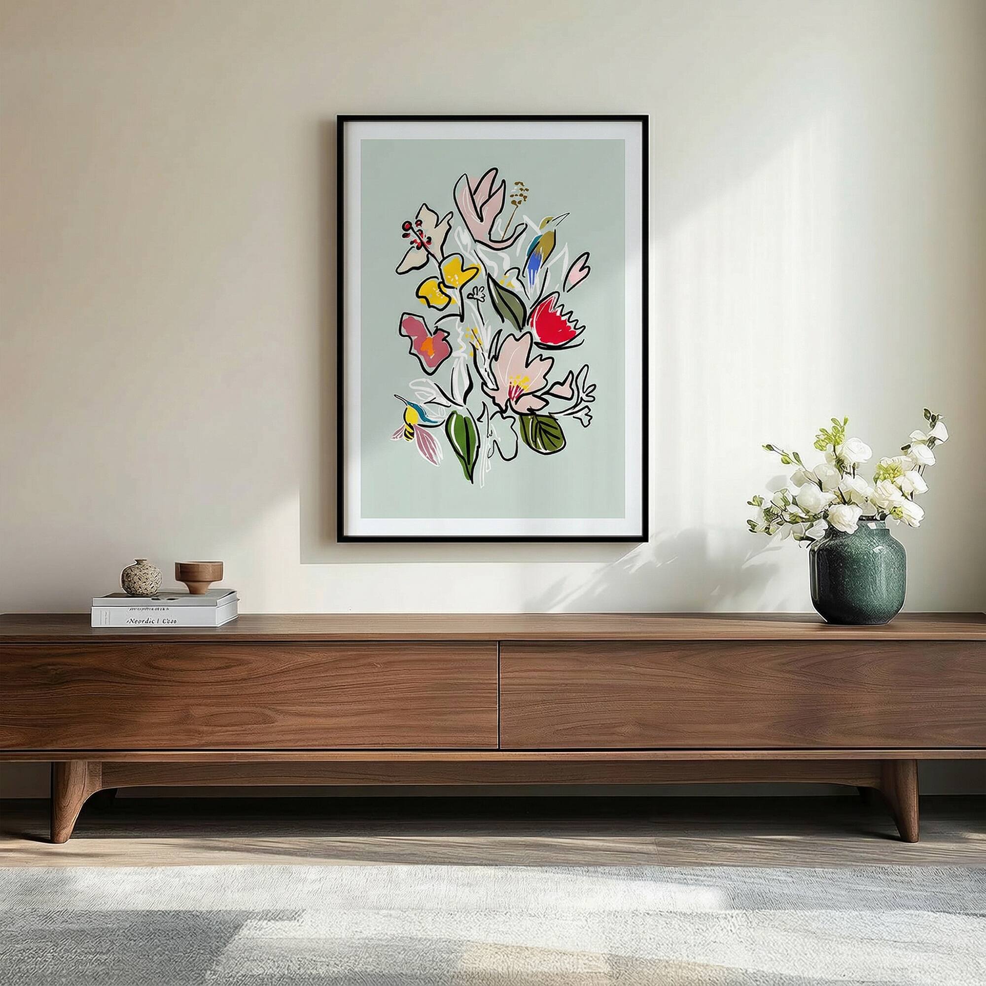 Back. HOMLUX - 1 Piece Framed Floral Bouquet Canvas Wall Art Modern Botanical Wall Decor Flower Canvas Print 36 in. x 24 in. - Multi-Colored.