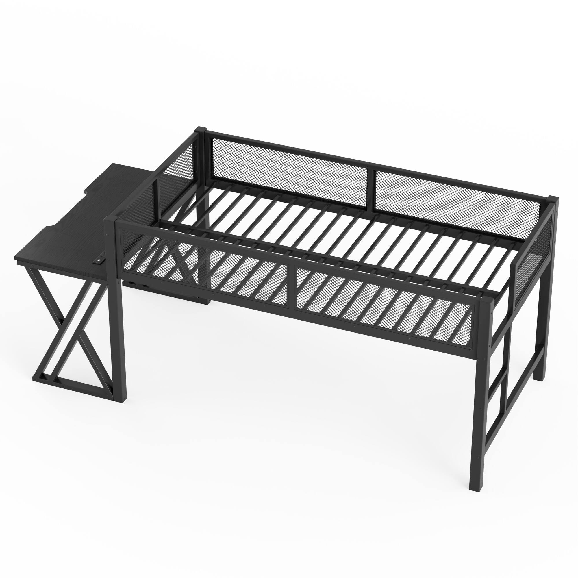 Alt View 6. Boyel Living - Twin XL Size Gaming Loft Bed with Desk of X Shaped Leg LED Lights USB Ports Staircase - Black.