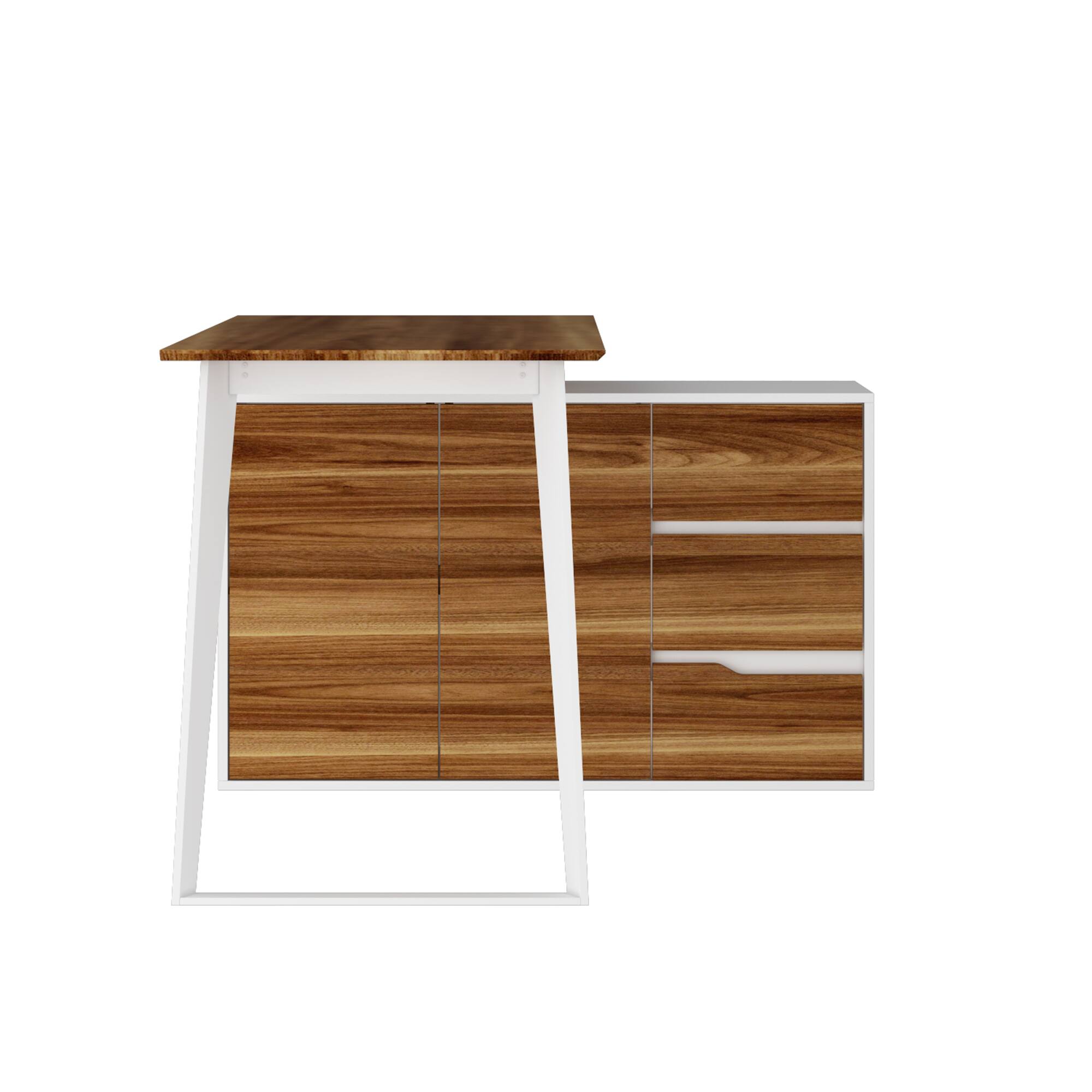 Left. FUFU&GAGA - FUFU&GAGA Reversible L - Shaped Desk with Adjustable Storage – Ideal for Home Offices & Creative Studios - Brown & White.