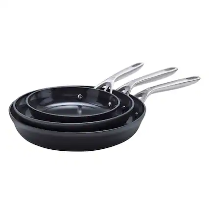 Front. ZWILLING - ZWILLING Motion Ceramic Hard Anodized 3-pc Aluminum Nonstick Fry Pan Set - Black.