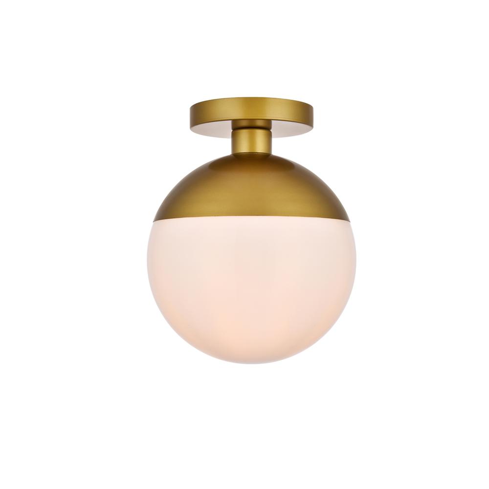 Alt View 3. Living District - Eclipse 1 Light Brass Flush Mount With Frosted White Glass - Brass And Frosted White.
